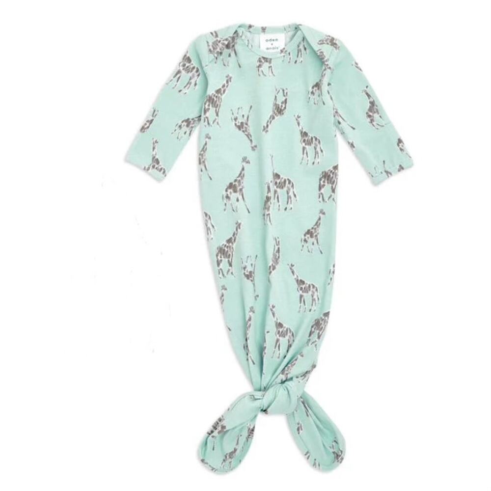 Aden + Anais Giraffe Safari Blue Cotton Sleeper Gown (0-3 mos)